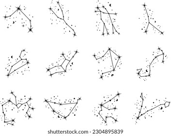 Set of constellations. Zodiac signs. 