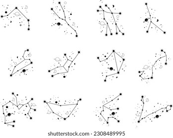 Set of constellations. Zodiac signs. Cellestial zodiac.