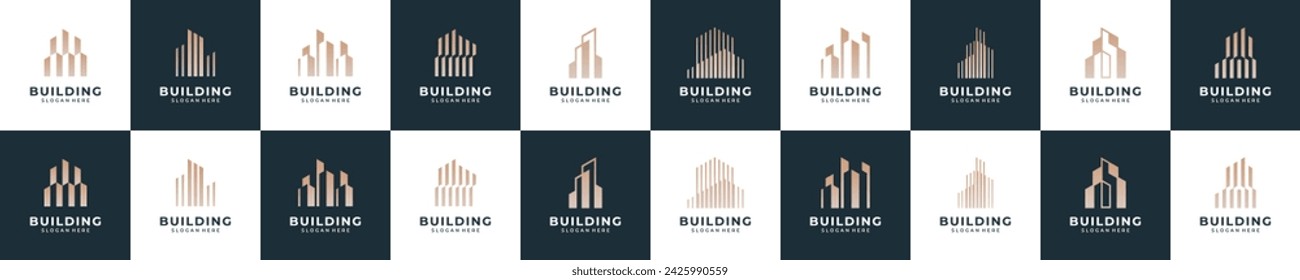 Conjunto de Arquitectura de Construcción Diseño de Logo de Edificio