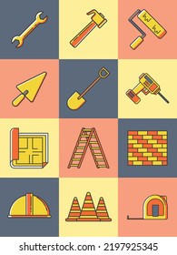 Set of construction and architecture icons. Outline symbol collection. Editable vector stroke.