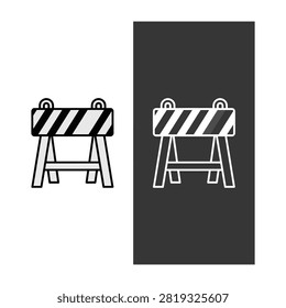 Set of construction barrier symbols in black and white. Road block warning signs representing safety, caution, and roadwork. Ideal for web design, construction safety, and warning signage.