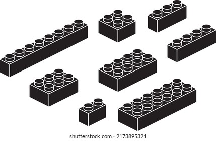 A set of construction brick isometric graphics isolated on a white background.