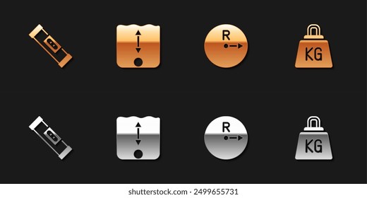 Set Construction bubble level, Depth measurement, Radius and Weight icon. Vector