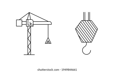 Set of construction cranes. Engineering icon. Construction crane on white background. art vector illustration set. Editable line set. Building and construction line icons set.