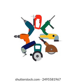 Set of construction electric tools together. Vector illustration.