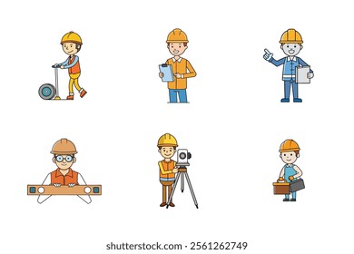 Set of construction engineering activities vector illustration