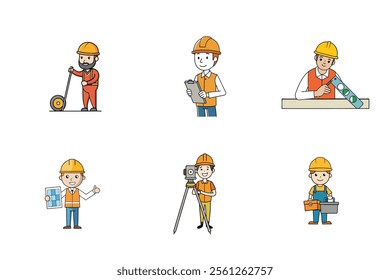 Set of construction engineering activities vector illustration