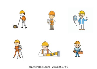 Set of construction engineering activities vector illustration