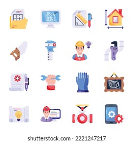 Set of Construction and Engineering Flat Icons 

