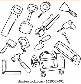 set of construction equipment in doodle style isolated for decoration