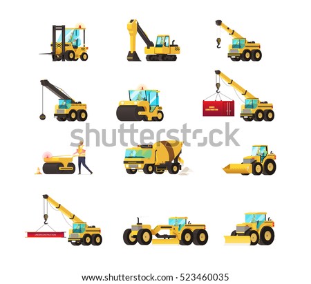 Set of construction equipment. heavy machinery construction. heavy machine vector set. vector illustration.