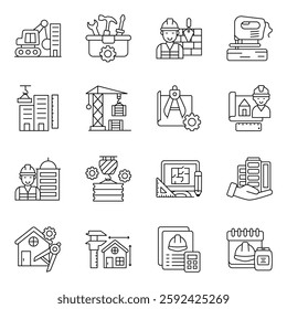 Set of Construction Equipment Linear Icons

