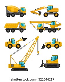 Set of construction equipment. Vector flat illustration