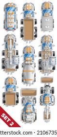 A set of construction equipment. View from above. Vector illustration.