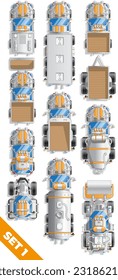 Equipo de construcción. Vista desde arriba. Ilustración vectorial.