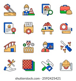 Set of Construction, Erection and Establishment Flat Icons

