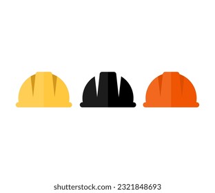 Conjunto de diseño de icono del casco de construcción. Casco de seguridad. Ropa de trabajo, construcción de casco y rueda cognitiva. Seguridad y protección, diseño de vectores de ingeniería e ilustración.
