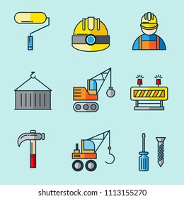 set of construction icon on blue background - vector illustration