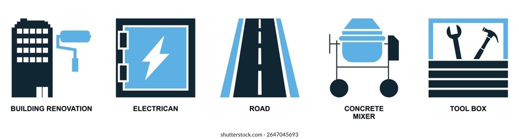 Set construction icon vector illustrating building a scene or stage. Ideal for film, theater, events, exhibition design, and creative production themes.