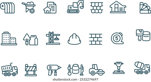 set of construction icon vector line design 