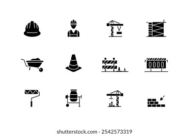 Set of construction icons collection. Contains design, engineering, equipment, industry, development and more. Collection of solid vector icons.Vector illustration.