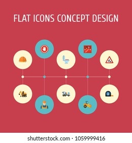 Set of construction icons flat style symbols with workman sign, hand, toolbox icons for your web mobile app logo design.