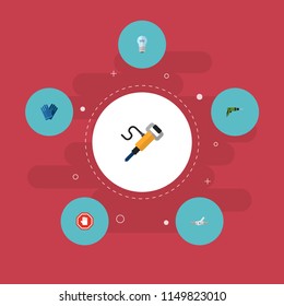 Set of construction icons flat style symbols with light, work gloves, hand icons for your web mobile app logo design.