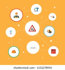 Set of construction icons flat style symbols with toolbox, plumbing, crawler excavator and other icons for your web mobile app logo design.