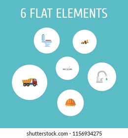 Set of construction icons flat style symbols with helmet, toilet, plumbing and other icons for your web mobile app logo design.