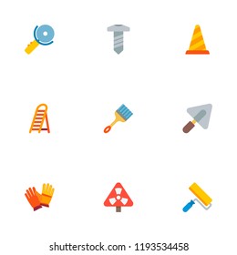 Set of construction icons flat style symbols with screw, worker gloves, radiation warning and other icons for your web mobile app logo design.
