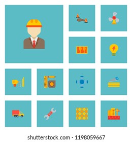 Set of construction icons flat style symbols with electricity, drilling work, carpet and other icons for your web mobile app logo design.