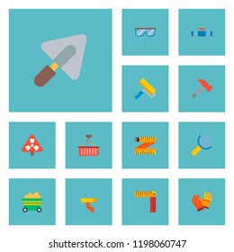 Set of construction icons flat style symbols with safety glasses, crane, radiation warning and other icons for your web mobile app logo design.