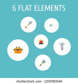 Set of construction icons flat style symbols with alarm, putty knife, shovel and other icons for your web mobile app logo design.