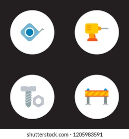 Set of construction icons flat style symbols with bolt, electric drill, tape measure and other icons for your web mobile app logo design.