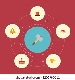Set of construction icons flat style symbols with alarm, electric drill, crane and other icons for your web mobile app logo design.
