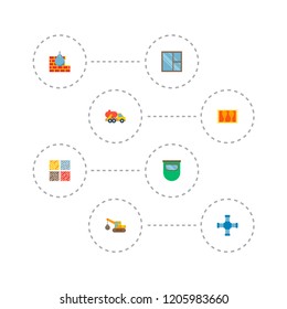 Set of construction icons flat style symbols with floor wood types, tank truck, casement and other icons for your web mobile app logo design.