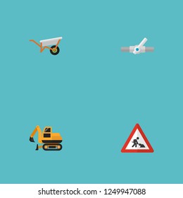 Set of construction icons flat style symbols with plumbing, wheelbarrow, workman sign and other icons for your web mobile app logo design.