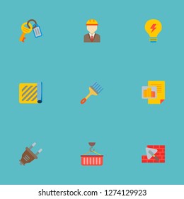 Set of construction icons flat style symbols with plug, engineer, brick laying and other icons for your web mobile app logo design.