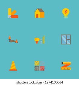 Set of construction icons flat style symbols with dangerous area, drilling work, measuring and other icons for your web mobile app logo design.