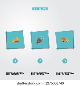 Set of construction icons flat style symbols with plug, concrete mixer, bulldozer and other icons for your web mobile app logo design.