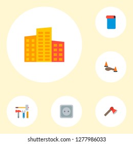 Set of construction icons flat style symbols with wallpaper, dangerous area, power socket and other icons for your web mobile app logo design.