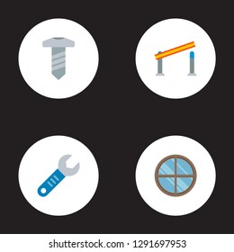 Set of construction icons flat style symbols with screw, open barrier, wrench and other icons for your web mobile app logo design.