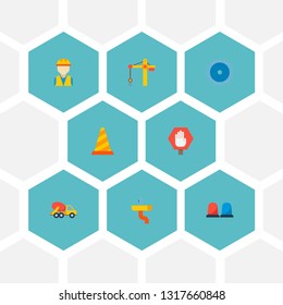 Set of construction icons flat style symbols with builder, construction sign, gutter and other icons for your web mobile app logo design.
