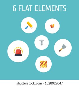 Set of construction icons flat style symbols with worker gloves, alarm, screw and other icons for your web mobile app logo design.