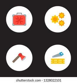 Set of construction icons flat style symbols with machinery, carpentry work, universal toolbox and other icons for your web mobile app logo design.
