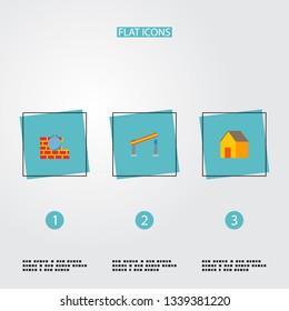 Set of construction icons flat style symbols with ruining ball, open barrier, house and other icons for your web mobile app logo design.
