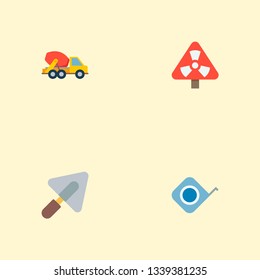 Set of construction icons flat style symbols with trowel, radiation warning, concrete mixer and other icons for your web mobile app logo design.