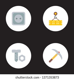 Set of construction icons flat style symbols with bolt, power socket, pick axe and other icons for your web mobile app logo design.