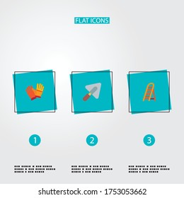 Set of construction icons flat style symbols with worker gloves, trowel, ladder and other icons for your web mobile app logo design.