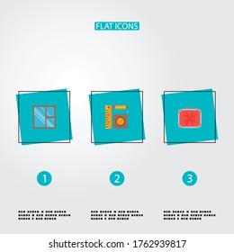 Set von Bausymbolen mit flachen Stilsymbolen mit universeller Werkzeugkiste, Gelenk- und Messwerkzeugen und anderen Symbolen für Ihr Web Mobile App Logo.